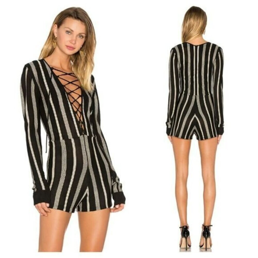NBD Viola Romper - Black & Ecru